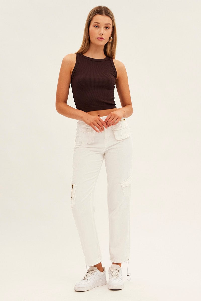 White Wide Leg Denim Cargo Pants for Ally Fashion