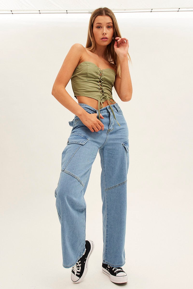 Blue Wide Leg Cargo Pants for Ally Fashion