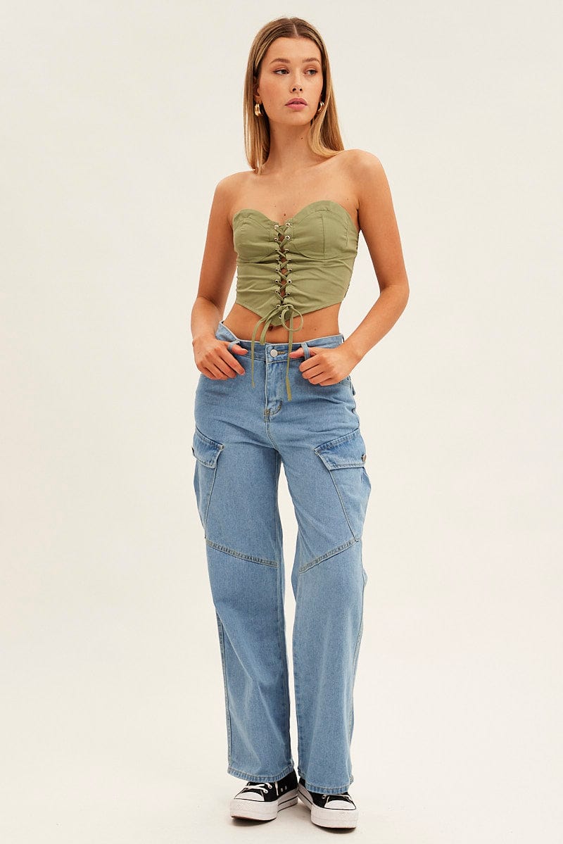 Blue Wide Leg Cargo Pants for Ally Fashion