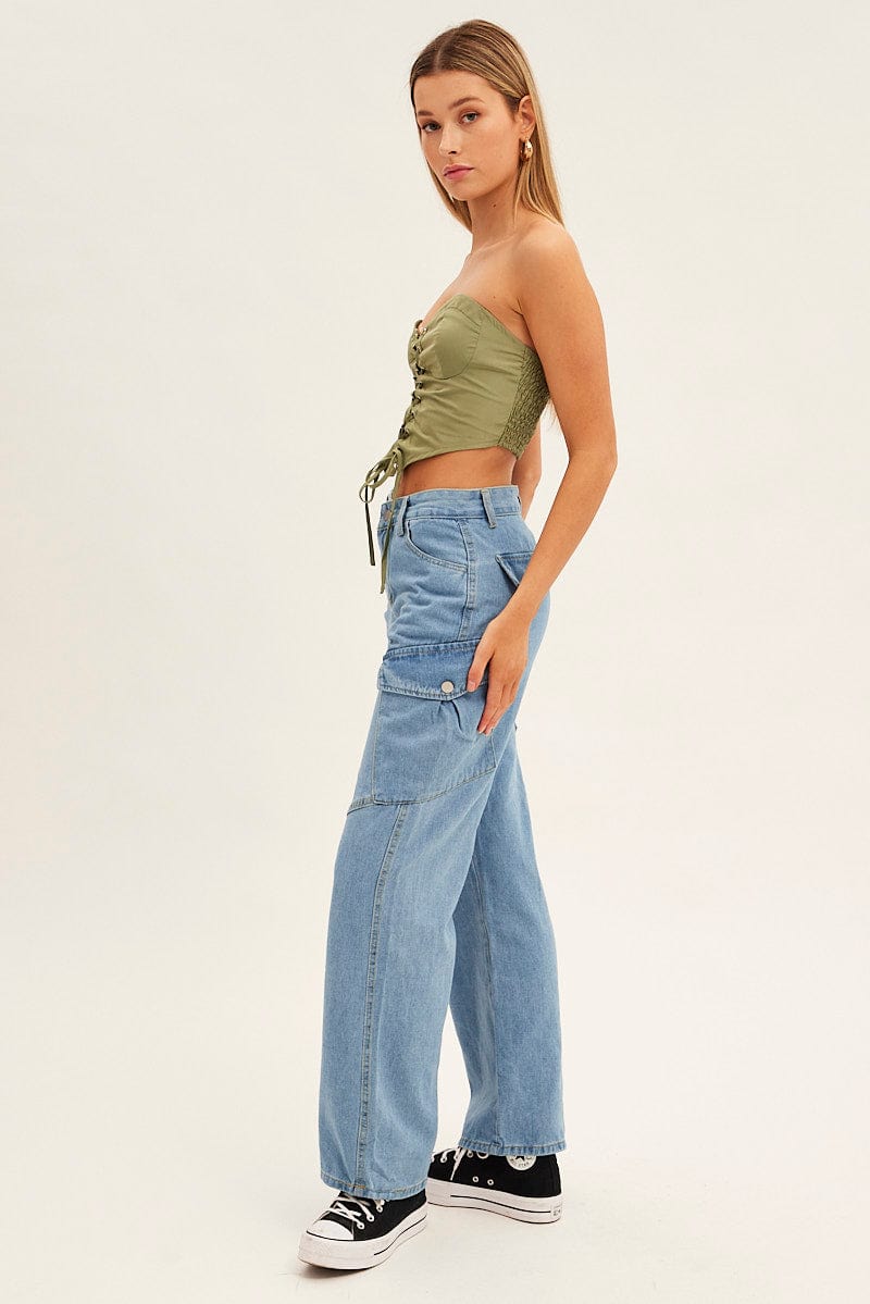 Blue Wide Leg Cargo Pants for Ally Fashion