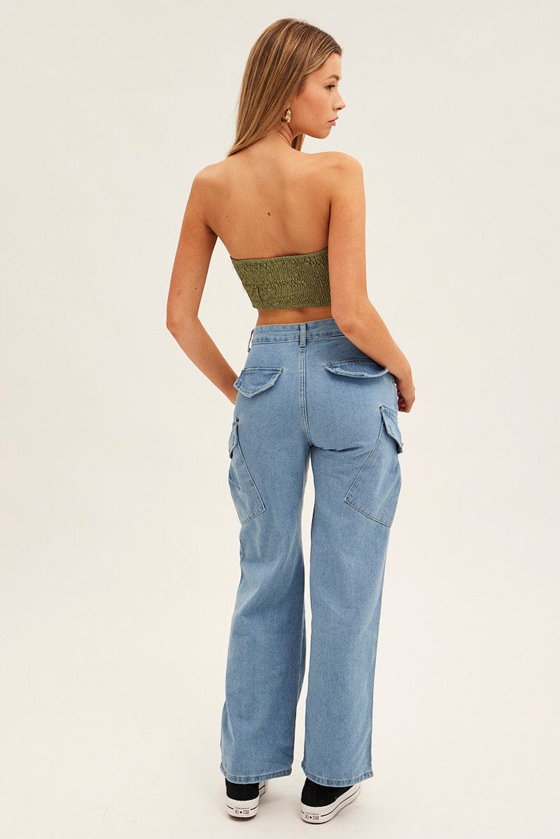 Blue Wide Leg Cargo Pants for Ally Fashion