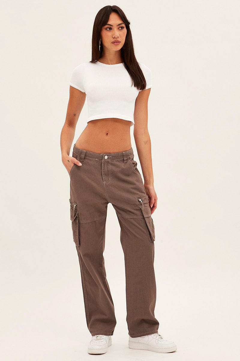 Grey Wide Leg Denim Cargo Pants for Ally Fashion