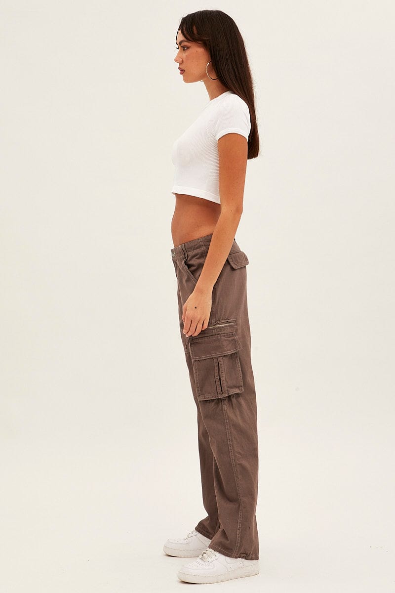 Grey Wide Leg Denim Cargo Pants for Ally Fashion