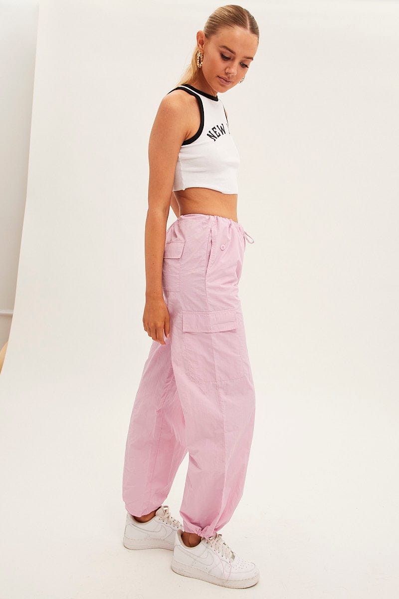 Pink Cargo Parachute Pants for Ally Fashion