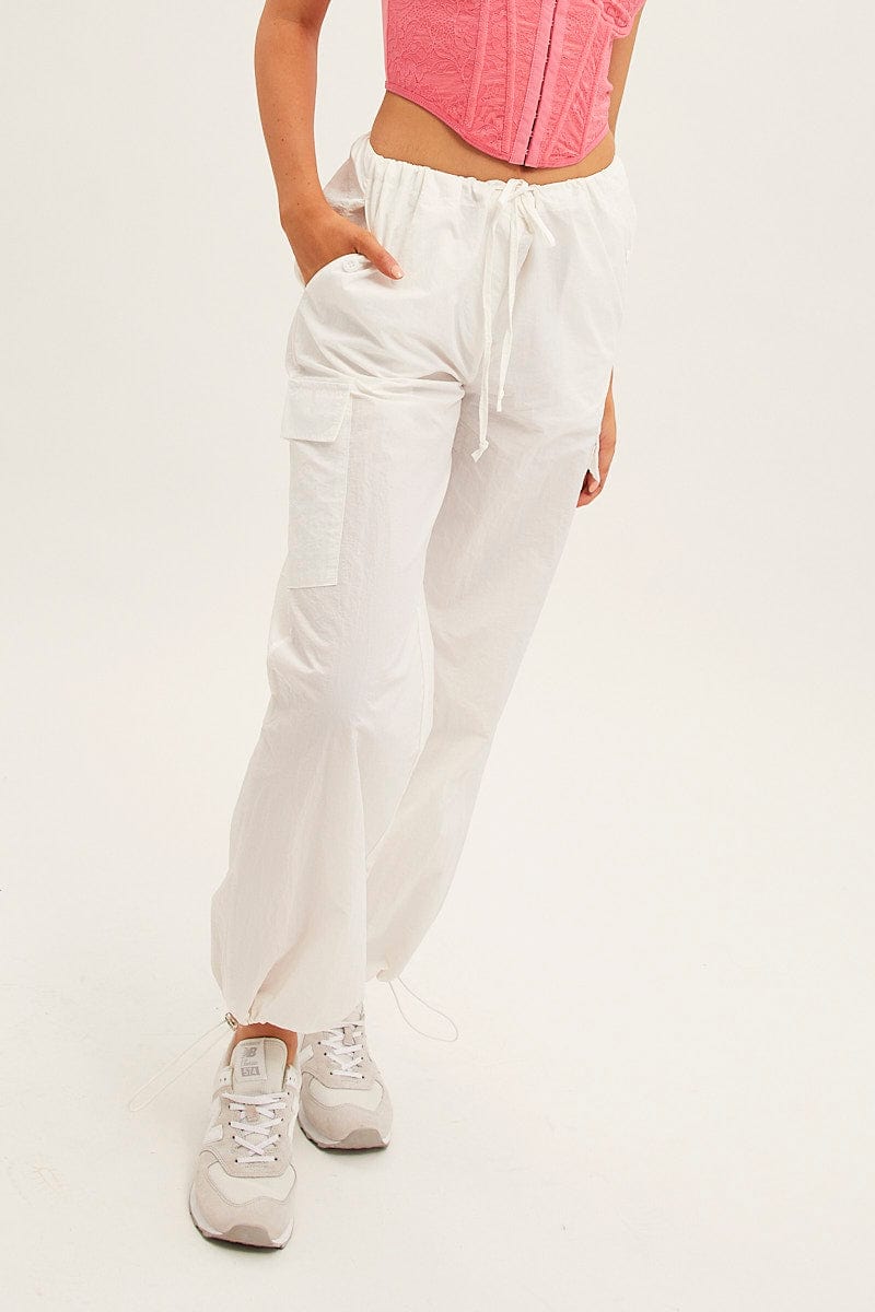 White Cargo Parachute Pants for Ally Fashion