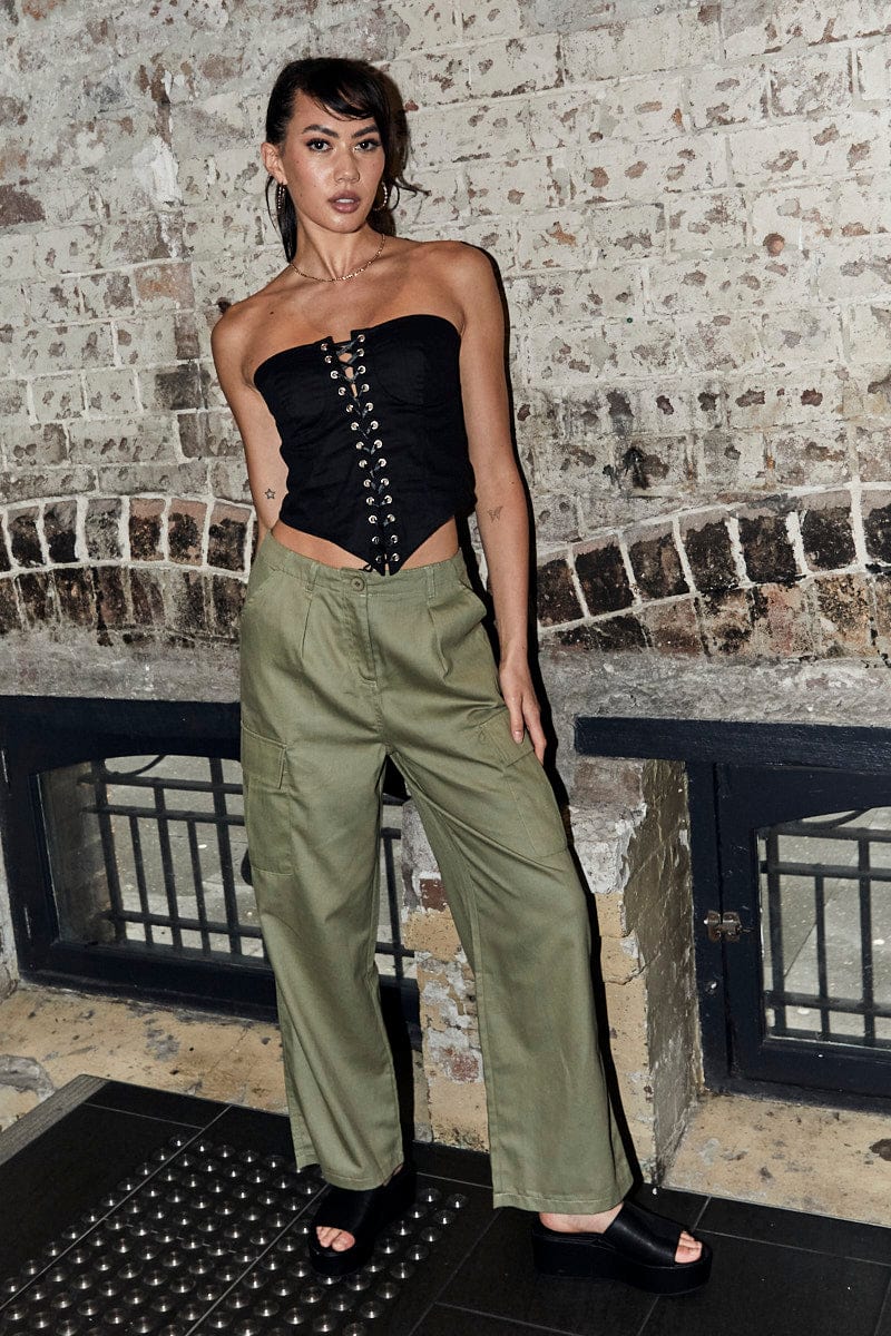 Green Cargo Pants Relaxed Wide Leg | Ally Fashion