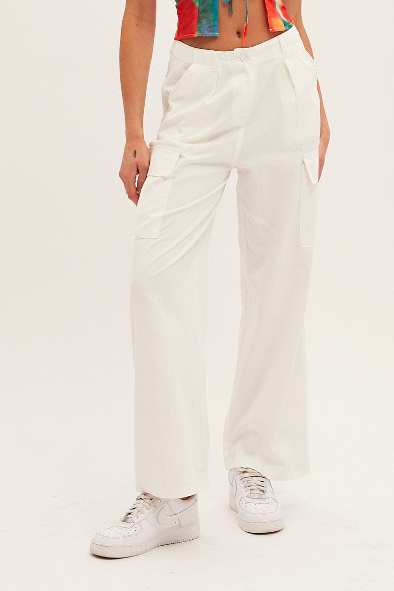 White Cargo Pants Relaxed Wide Leg for Ally Fashion