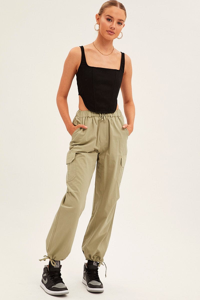 Green Cargo Pants Relaxed Wide Leg | Ally Fashion