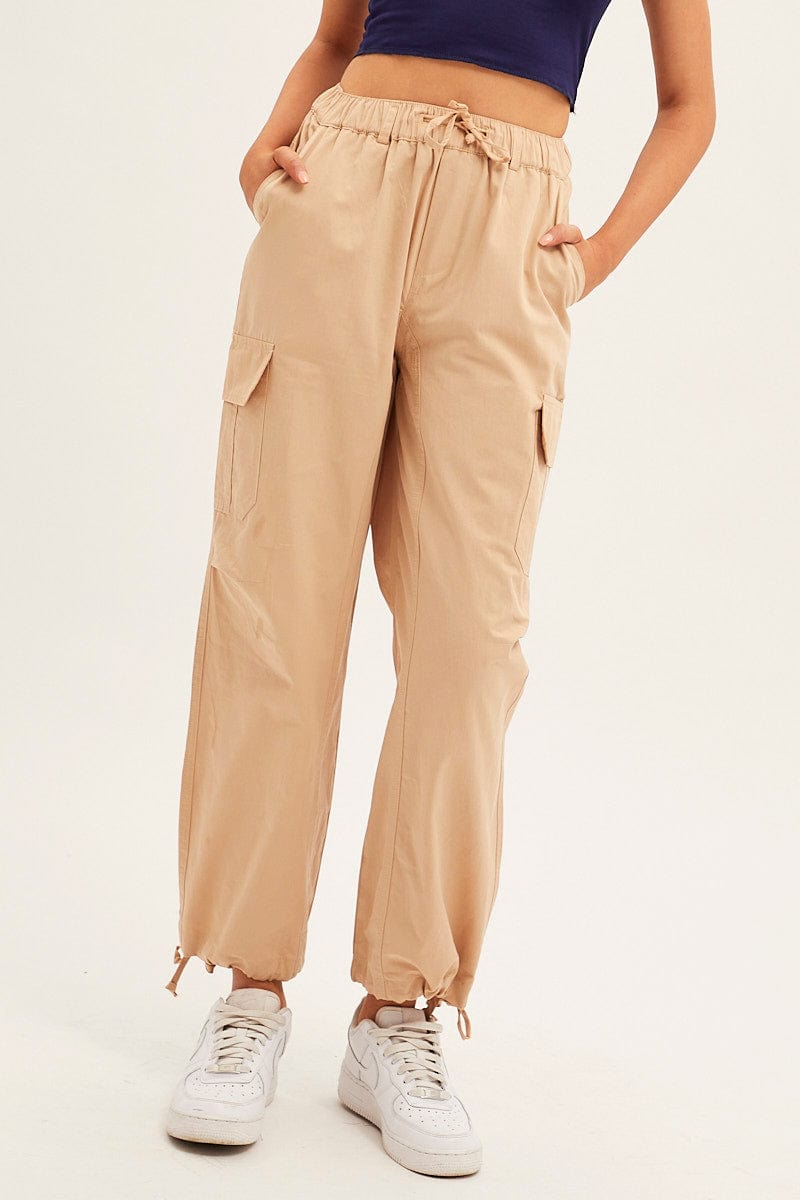 Beige Cargo Pants Relaxed Wide Leg for Ally Fashion