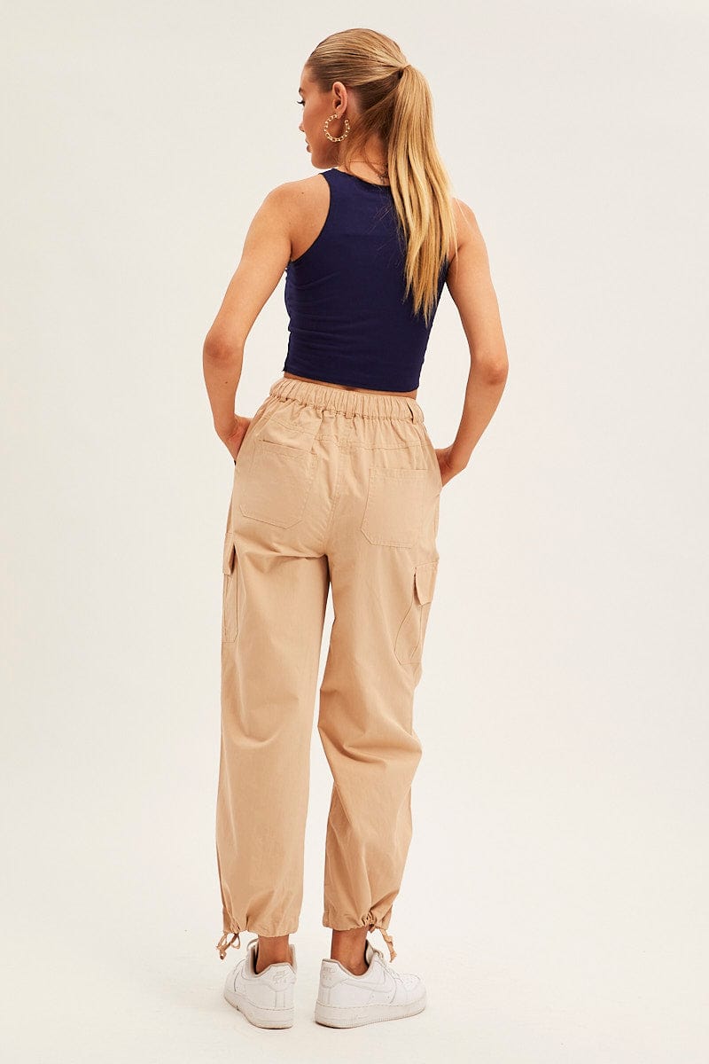 Beige Cargo Pants Relaxed Wide Leg for Ally Fashion