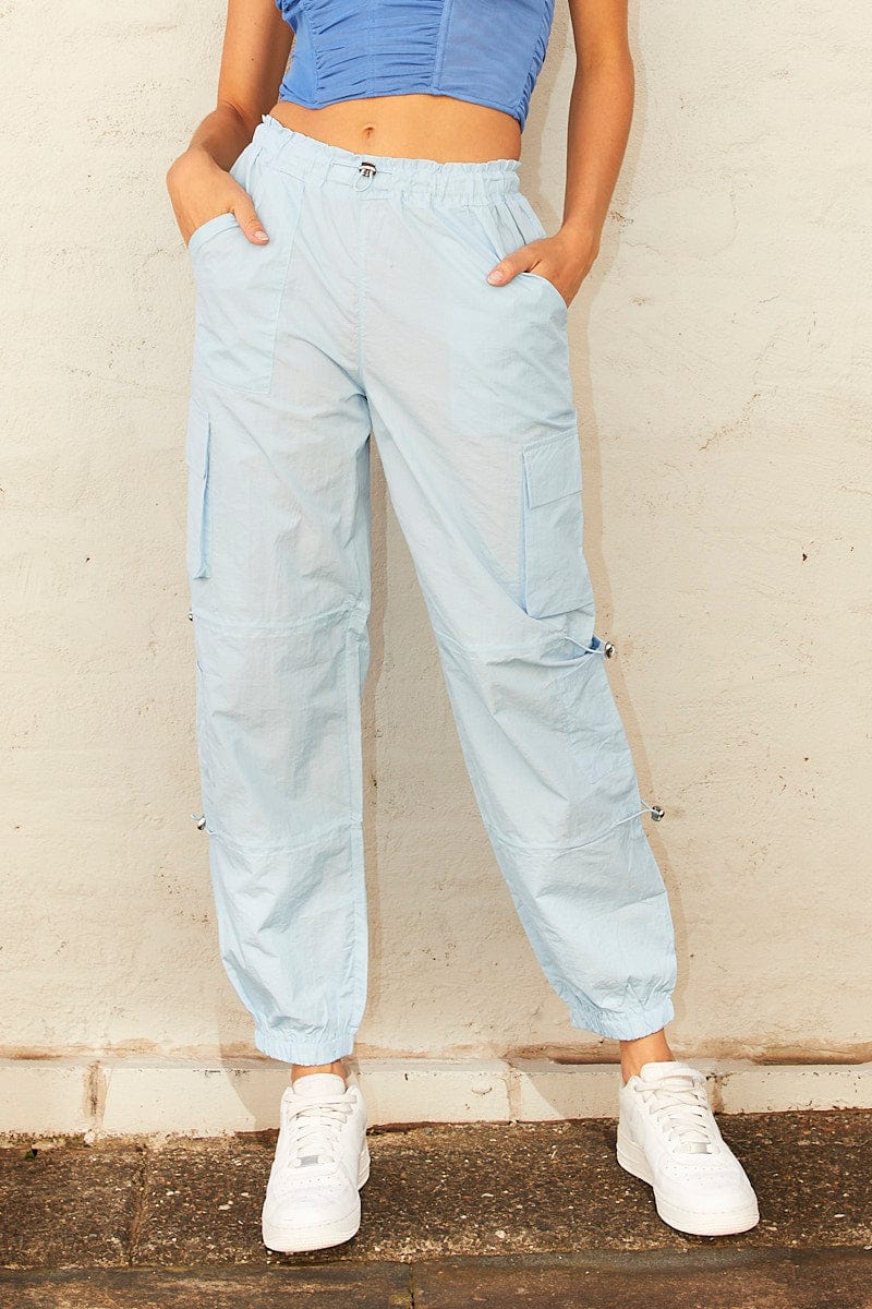 Blue Cargo Parachute Pants for Ally Fashion