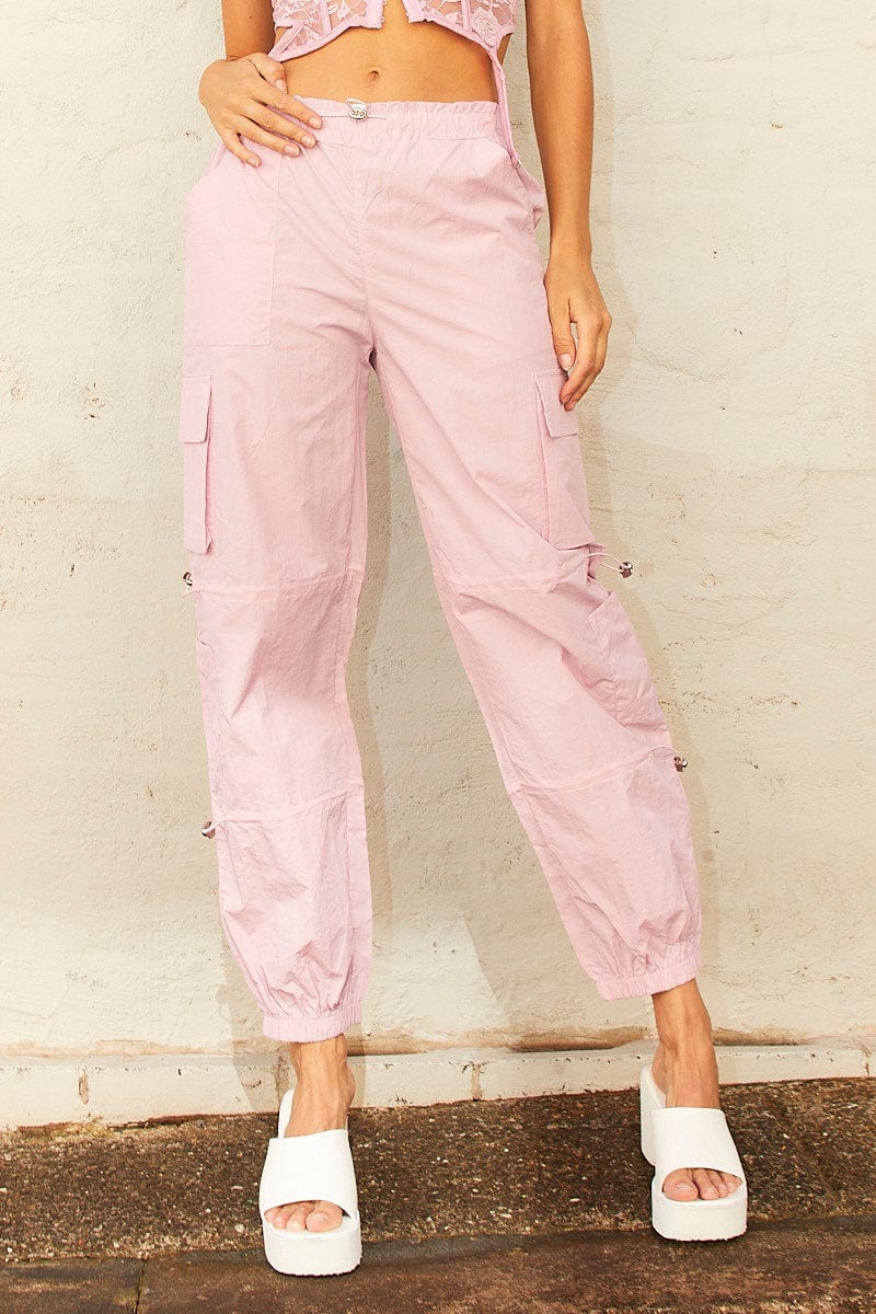 Pink Cargo Parachute Pants for Ally Fashion