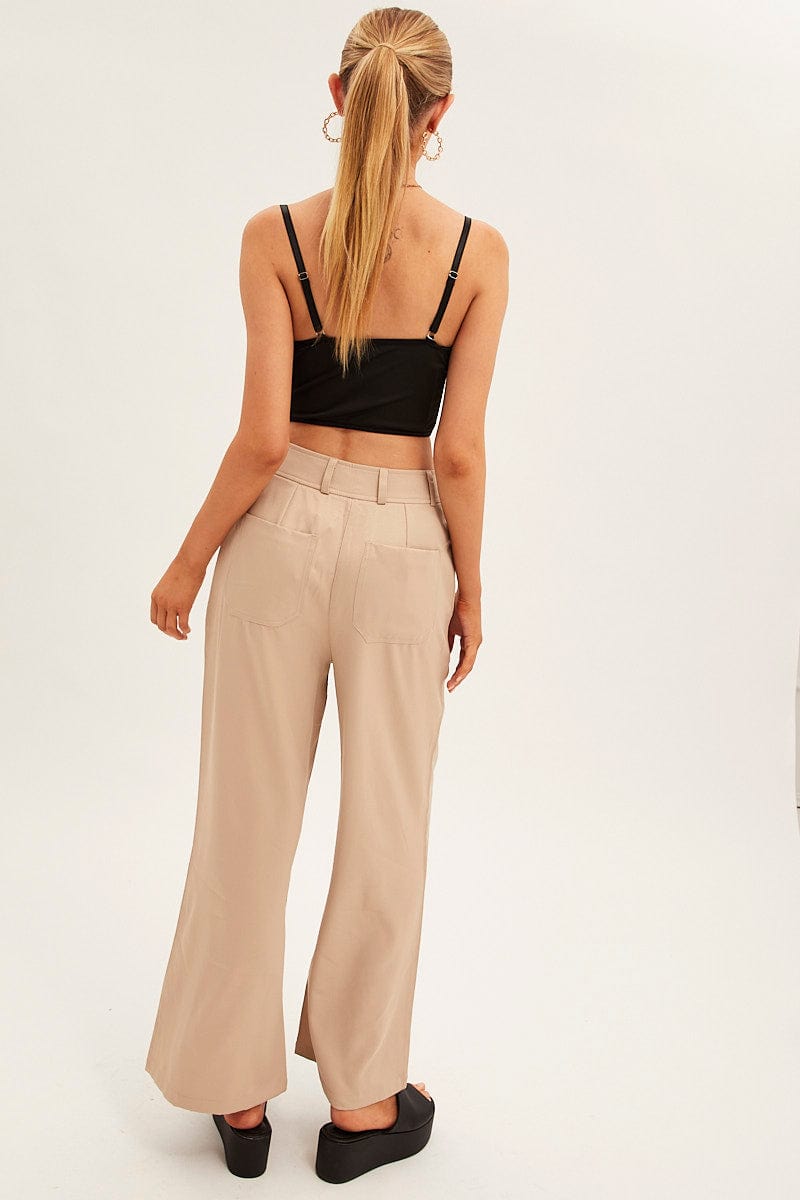 Beige Wide Leg Pants High Rise for Ally Fashion