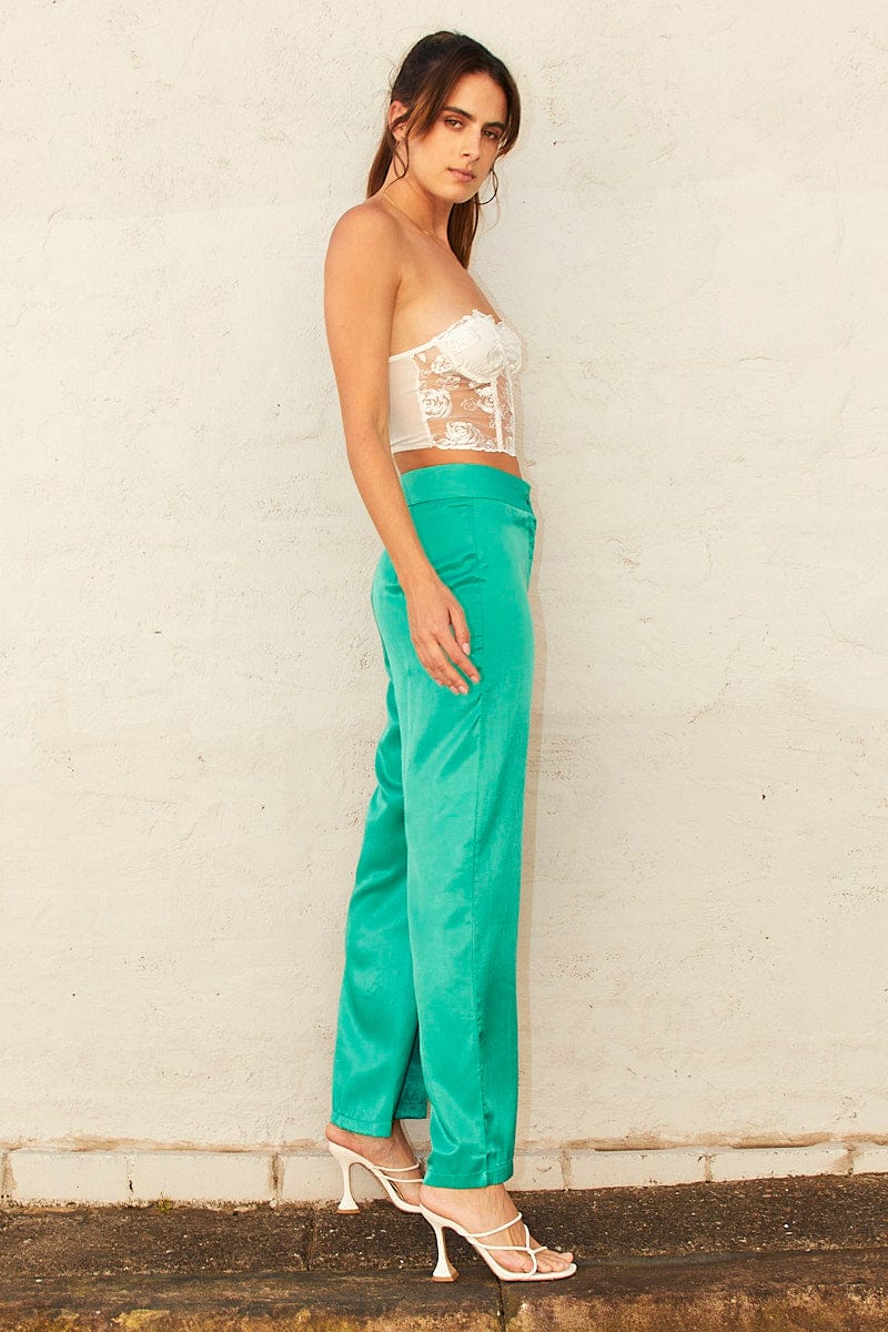 Green Wide Leg Pants High Rise for Ally Fashion