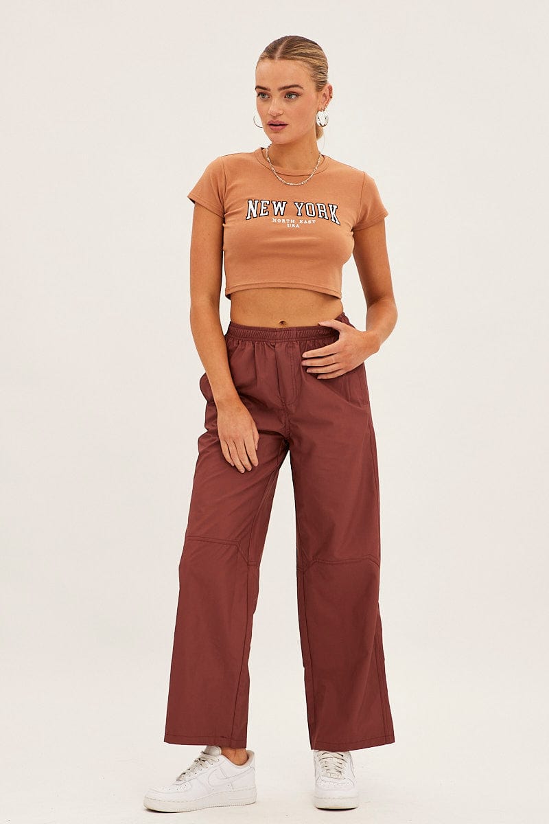 Brown Cargo Parachute Pants for Ally Fashion