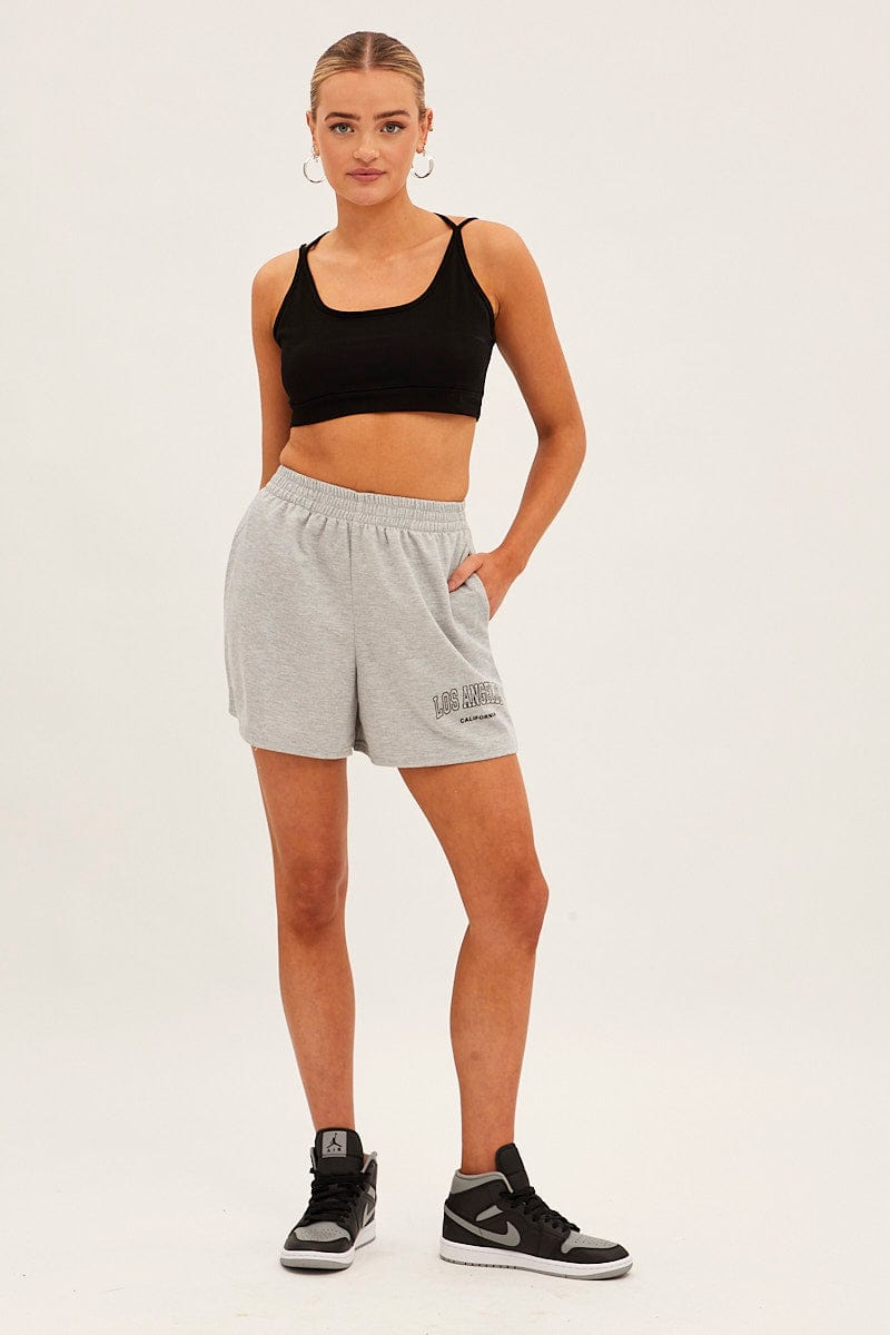 Grey Elastic Waist Biker Track Shorts for Ally Fashion