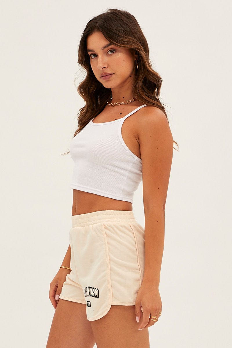 Beige San Francisco Graphic Track Shorts for Ally Fashion