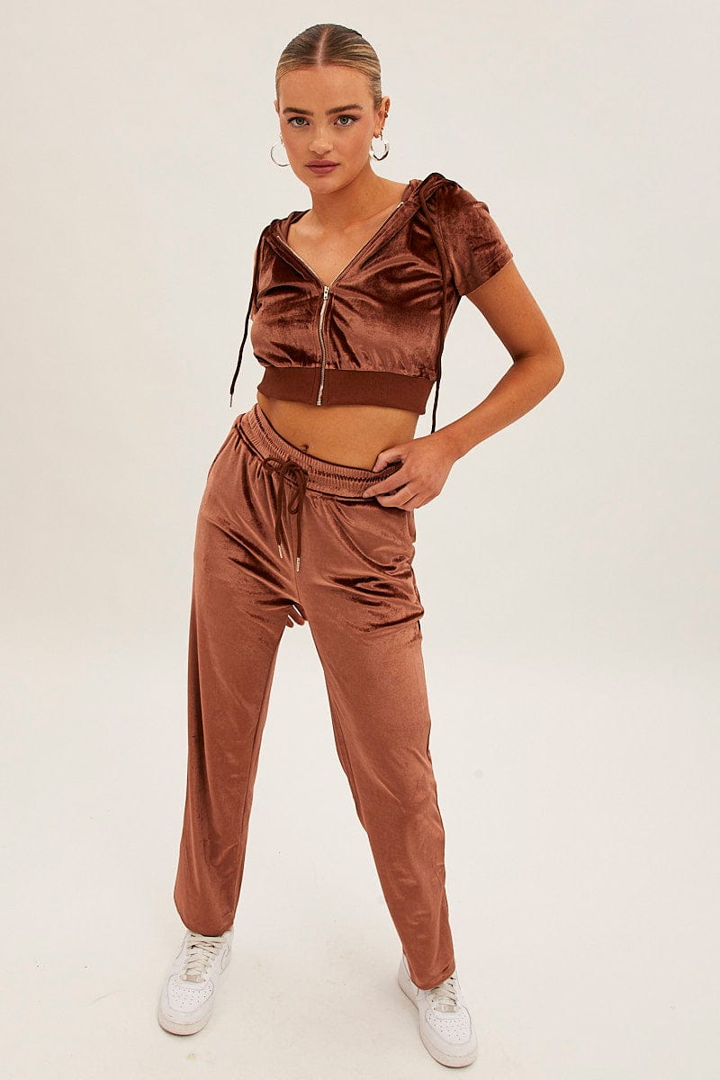 Brown Velvet Flared Hem Pants for Ally Fashion