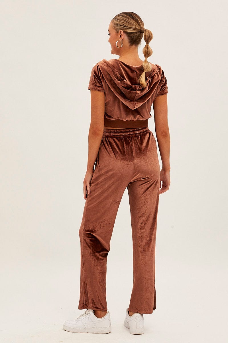 Brown Velvet Flared Hem Pants for Ally Fashion