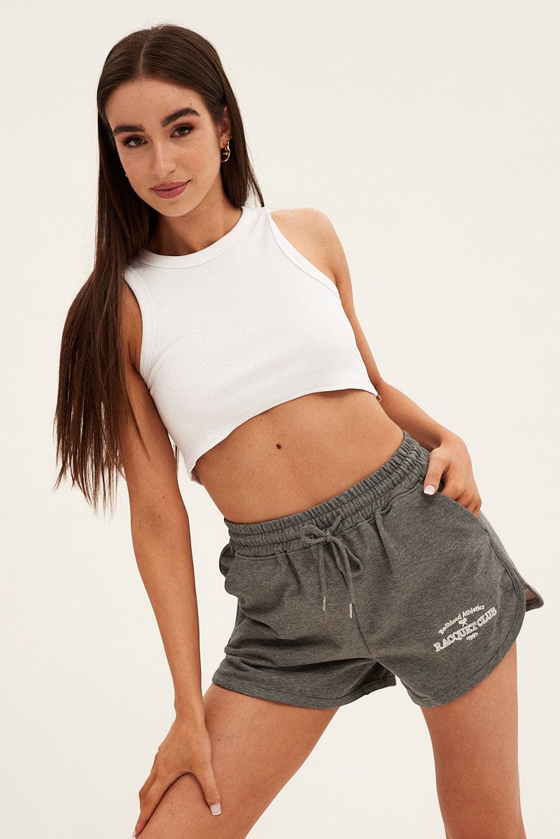 Grey Track Shorts Tennis Racquet Club Embroidery for Ally Fashion