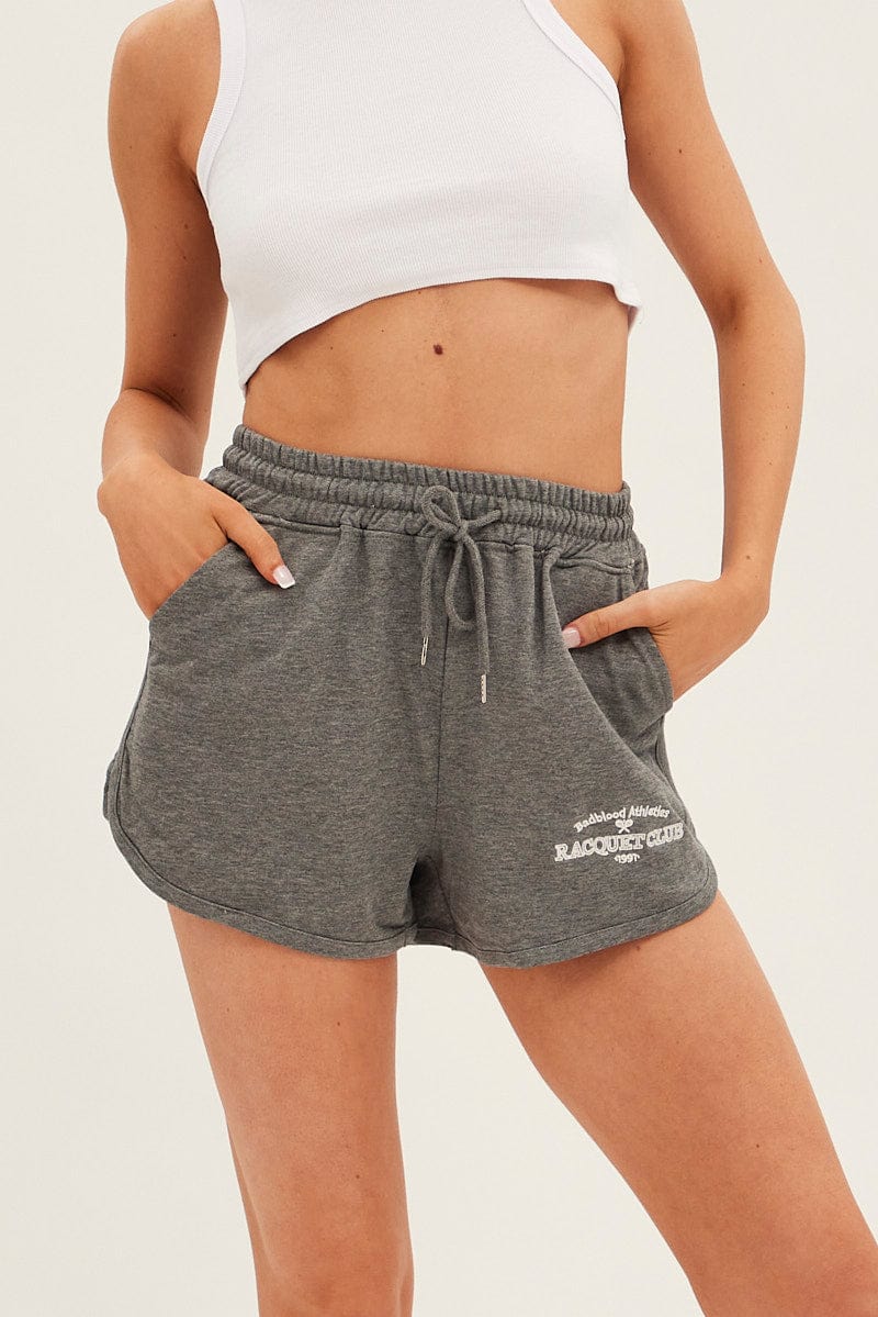 Grey Track Shorts Tennis Racquet Club Embroidery for Ally Fashion