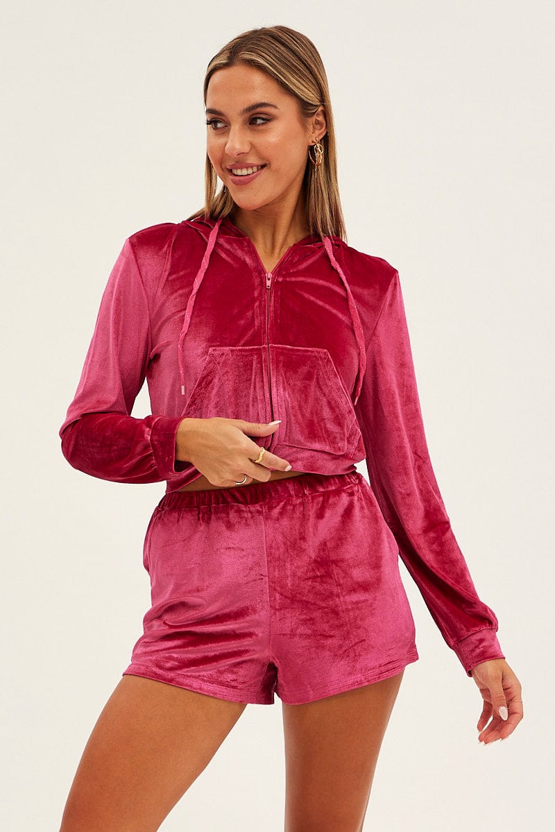 Pink Velvet Ruched Short for Ally Fashion