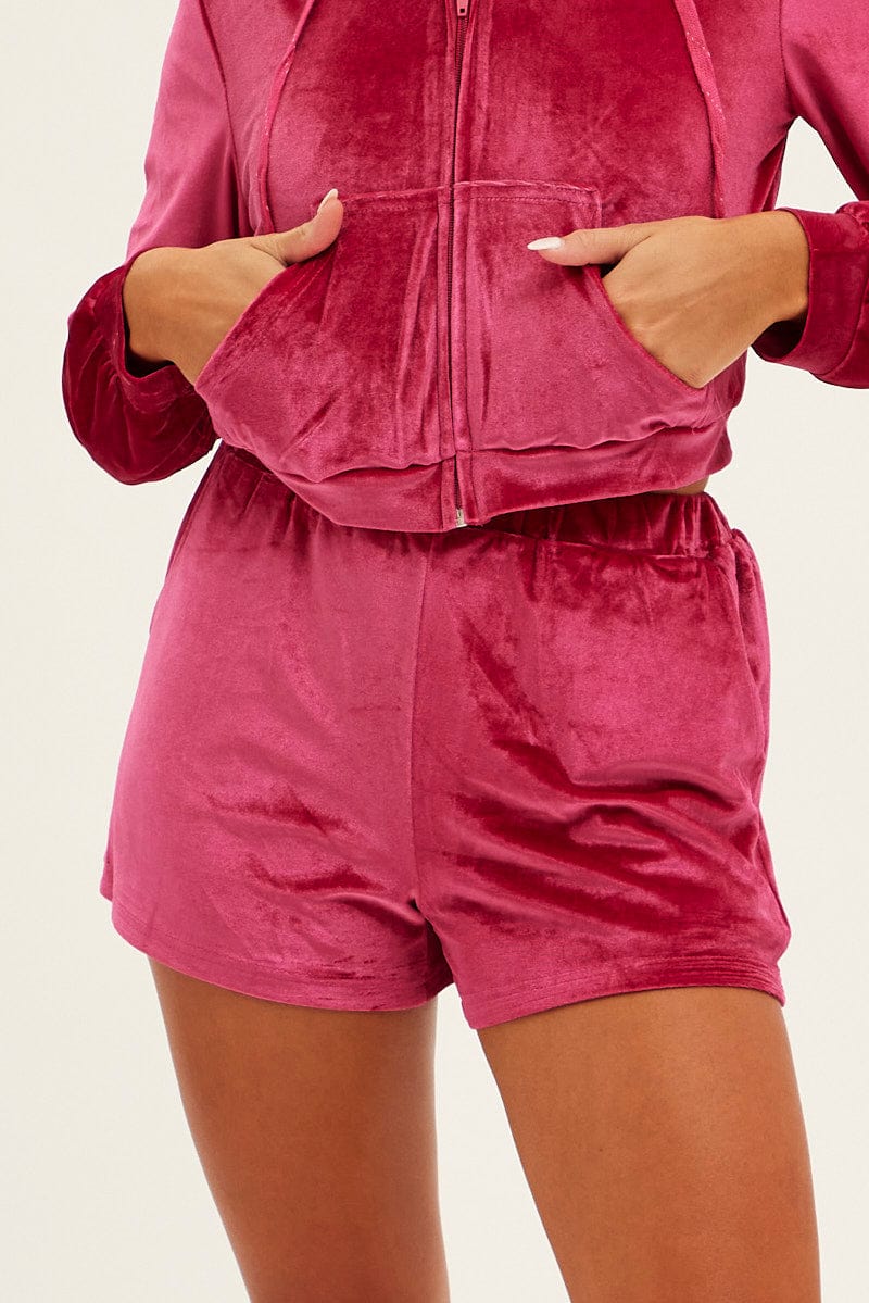 Pink Velvet Ruched Short for Ally Fashion