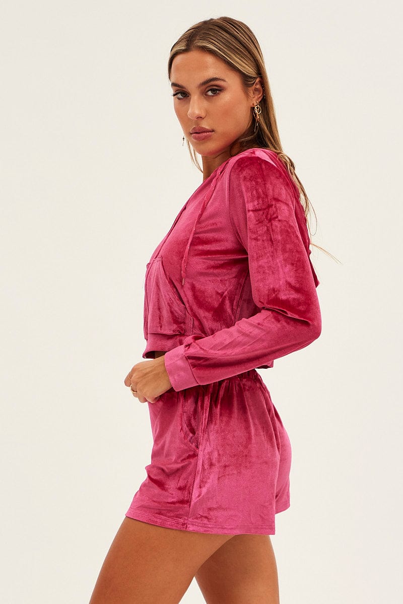 Pink Velvet Ruched Short for Ally Fashion