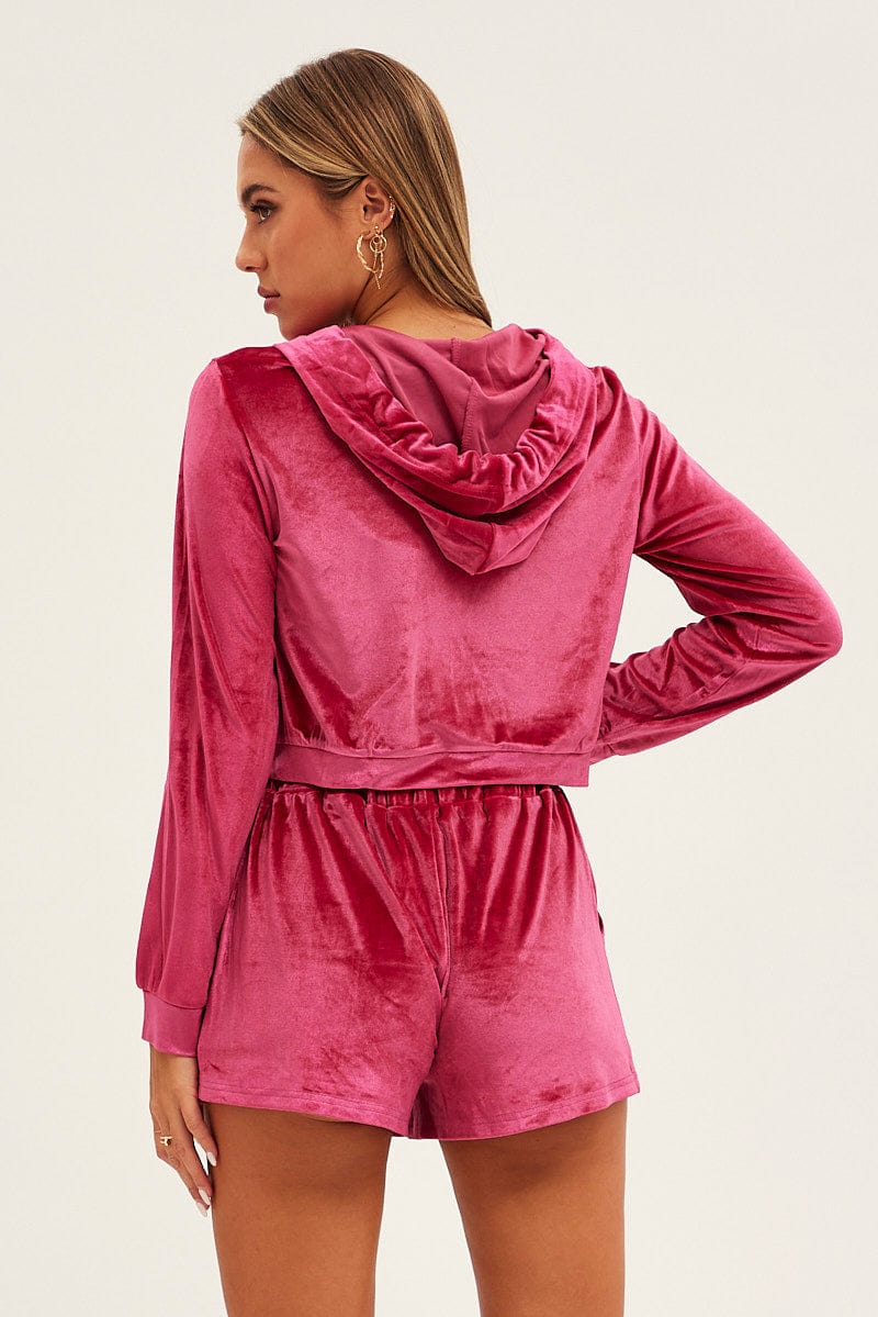 Pink Velvet Ruched Short for Ally Fashion