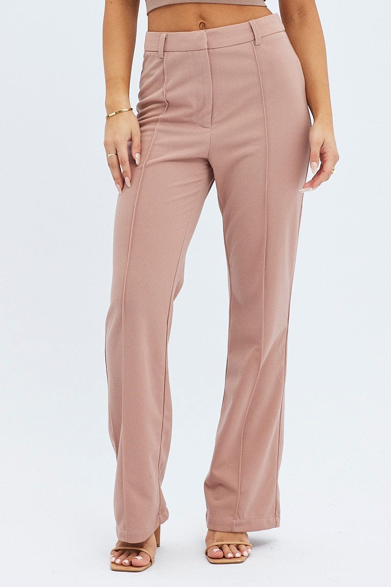 Brown Wide Leg Pants High Rise Workwear for Ally Fashion