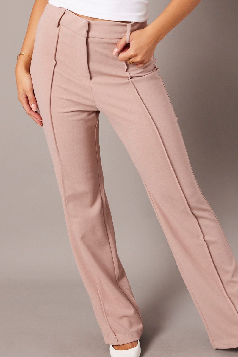 Beige Straight Fit Pants High Rise Workwear for Ally Fashion