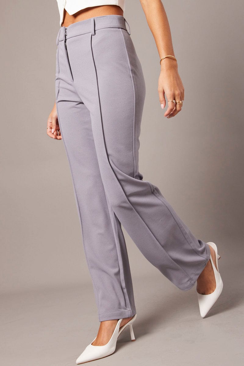 Grey Straight Fit Pants High Rise Workwear for Ally Fashion