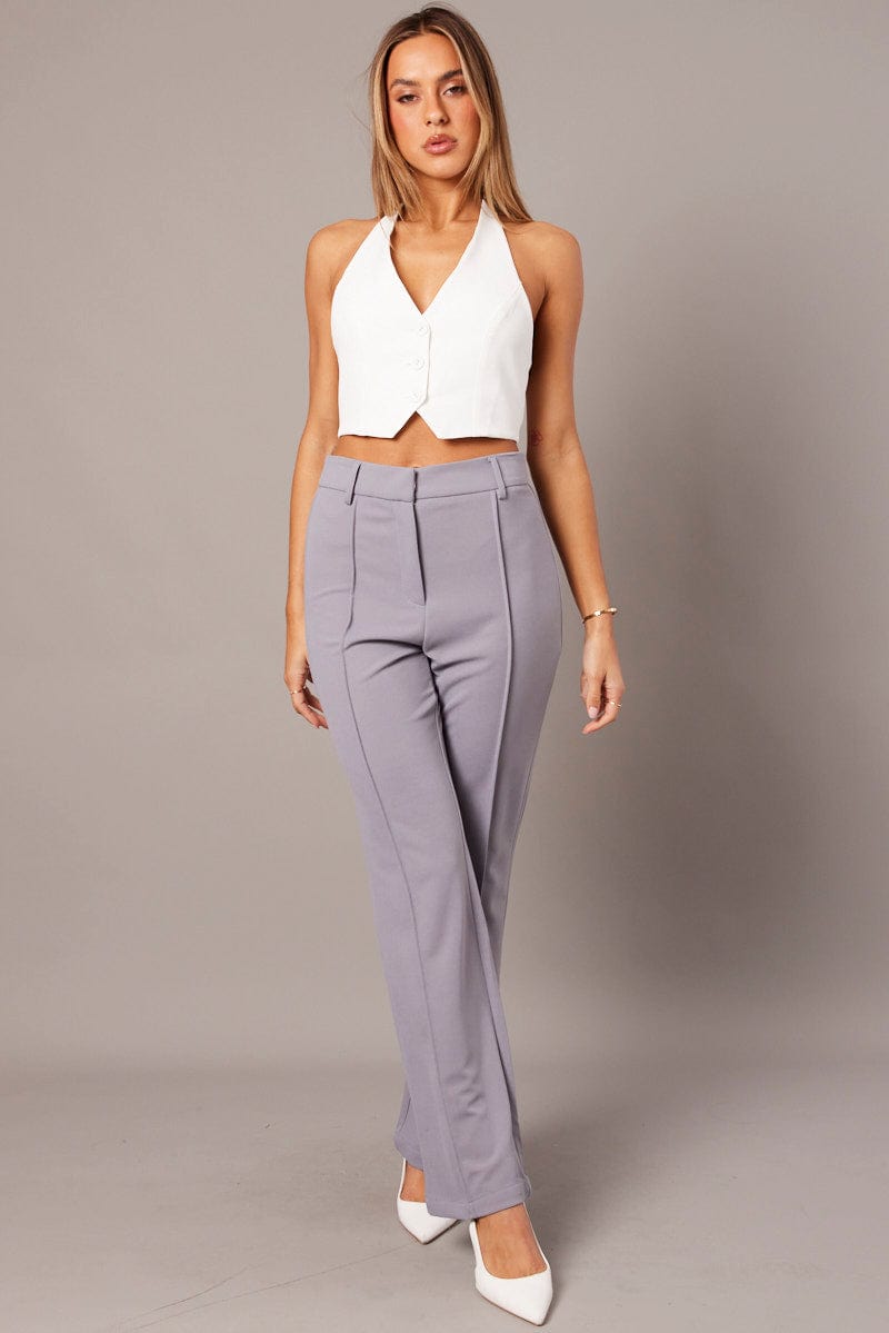 Grey Straight Fit Pants High Rise Workwear for Ally Fashion