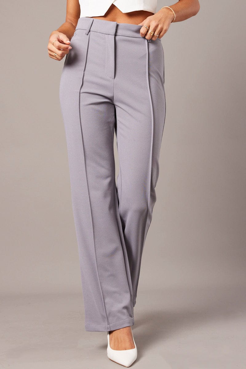 Grey Straight Fit Pants High Rise Workwear for Ally Fashion