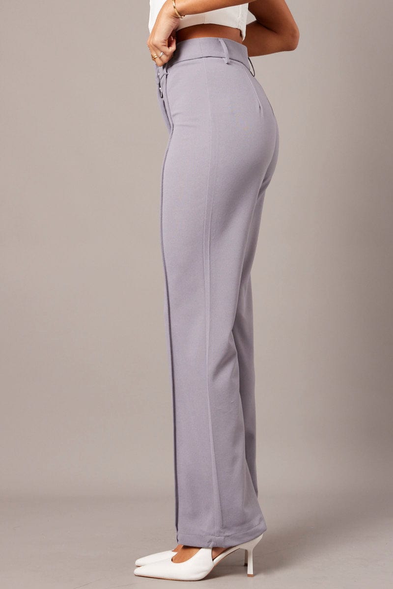 Grey Straight Fit Pants High Rise Workwear for Ally Fashion