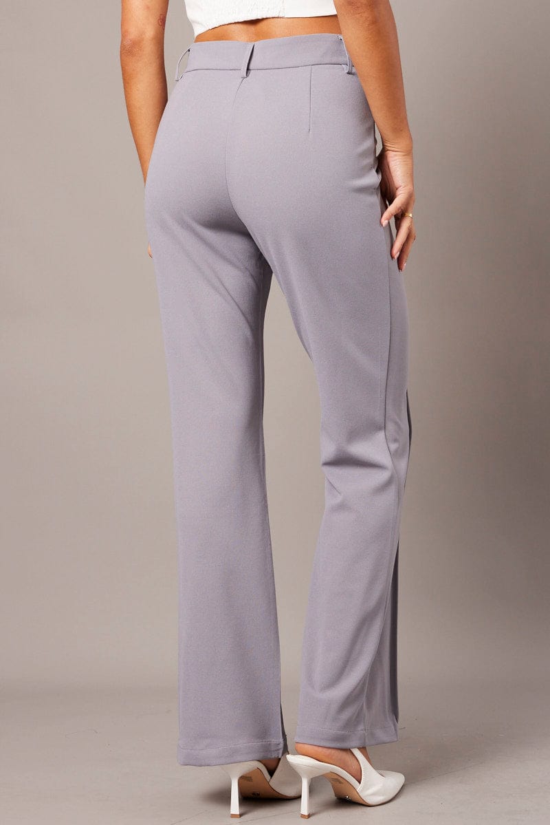 Grey Straight Fit Pants High Rise Workwear for Ally Fashion