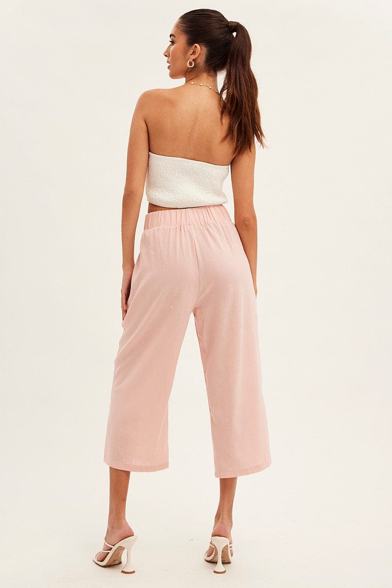 Pink Twist Front Textured Cotton Pant for Ally Fashion