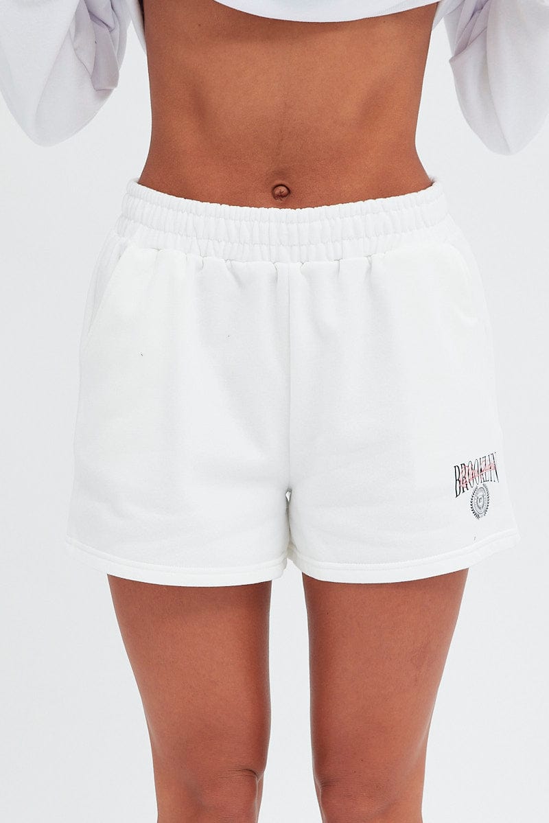 White Track Short Mid Rise Elastic Waist Brooklyn for Ally Fashion