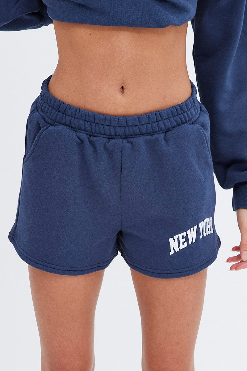 Blue Track Shorts High Rise Elastic Waist for Ally Fashion