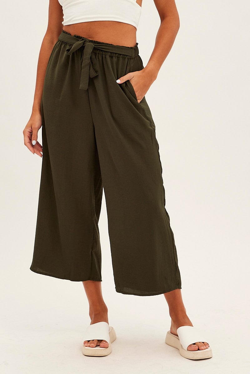 Green Tie Waist Culotte for Ally Fashion