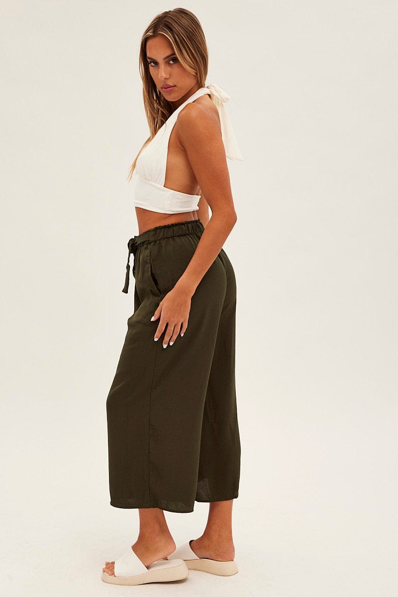 Green Tie Waist Culotte for Ally Fashion