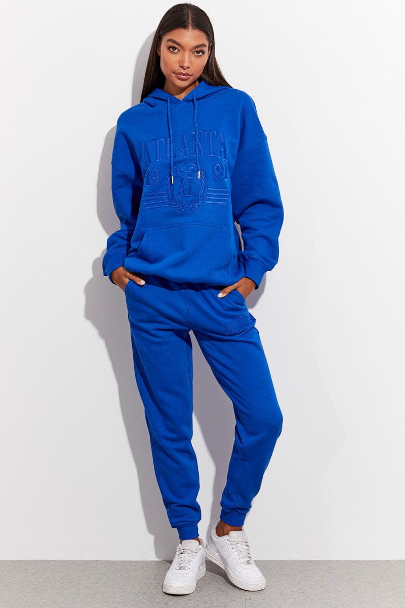 Blue Track Pants High Rise Jogger | Ally Fashion