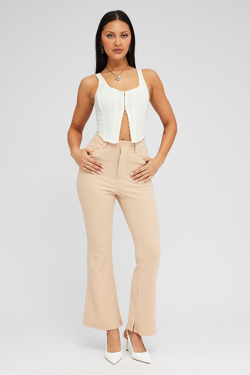 Beige Flare Leg Pants High Rise for Ally Fashion