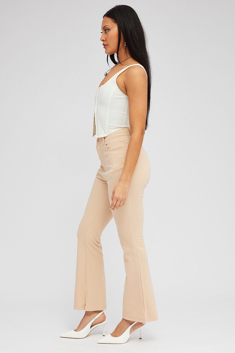 Beige Flare Leg Pants High Rise for Ally Fashion
