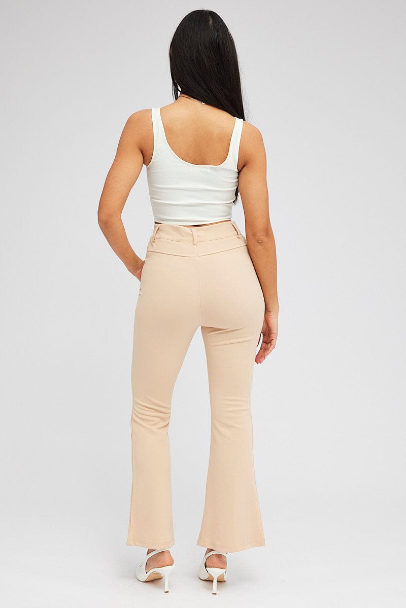 Beige Flare Leg Pants High Rise for Ally Fashion