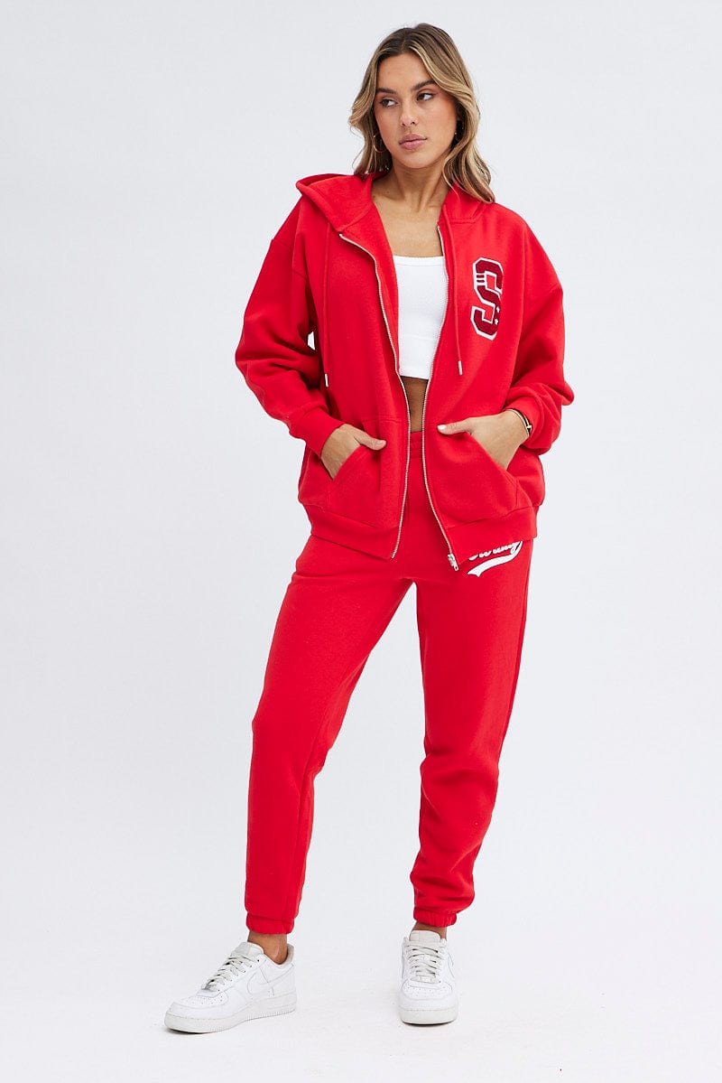 Red Track Pants High Rise Jogger for Ally Fashion