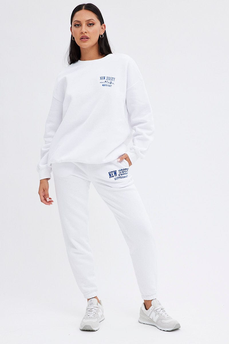 White Track Pants High Rise Jogger for Ally Fashion