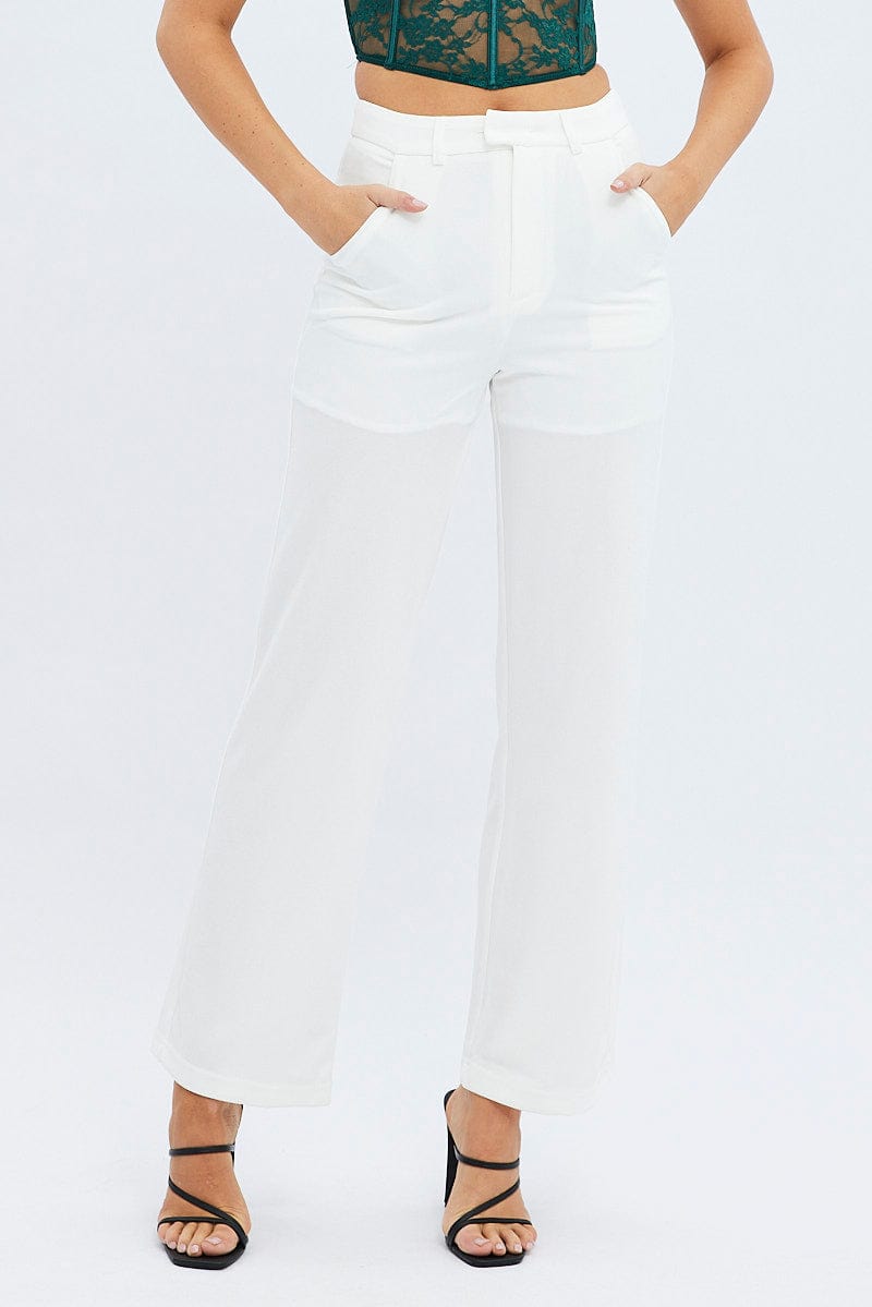 White Straight Fit Pants High Rise Ponte | Ally Fashion