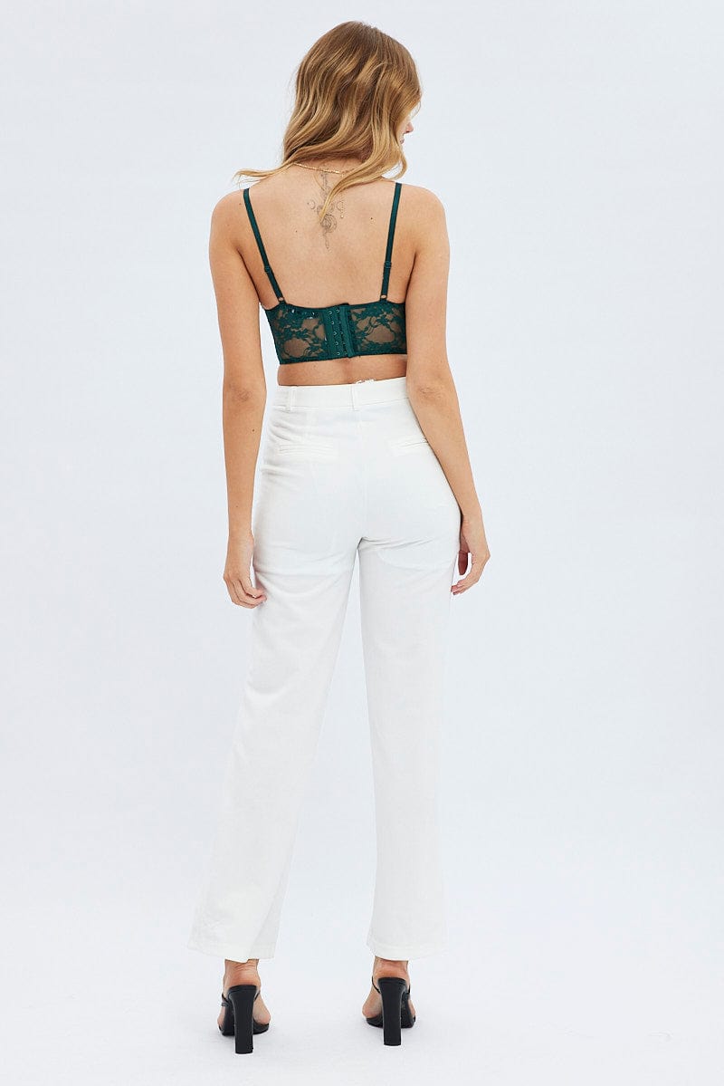 White Straight Fit Pants High Rise Ponte for Ally Fashion