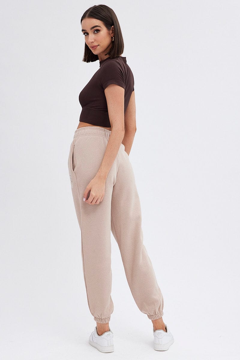 Brown Track Pants High Rise Jogger for Ally Fashion